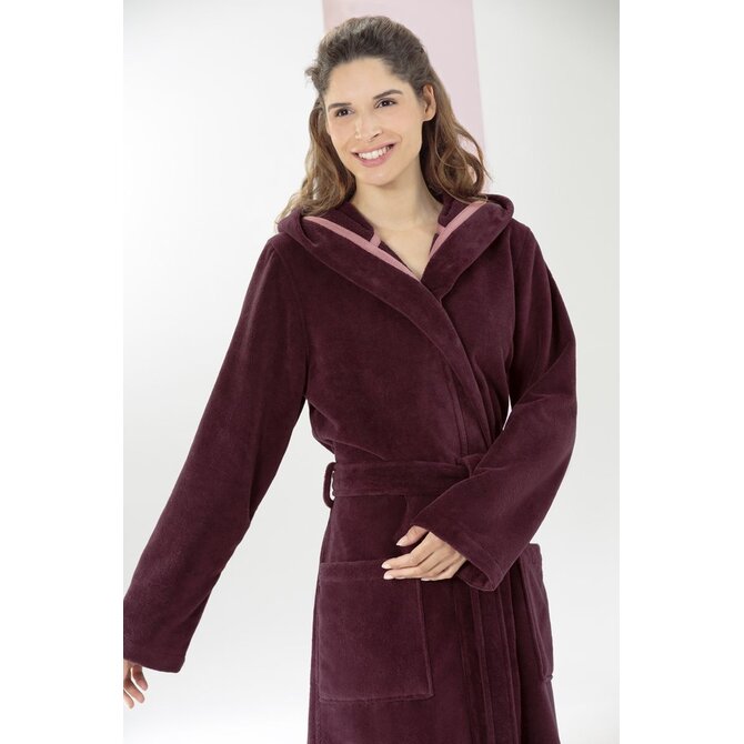 Cawo Dames Badjas met Capuchon  825 burgundy 40/42