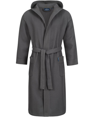Morgenstern Morgenstern badjas Andrea wafelstof met Capuchon 120cm Antraciet M afbeelding