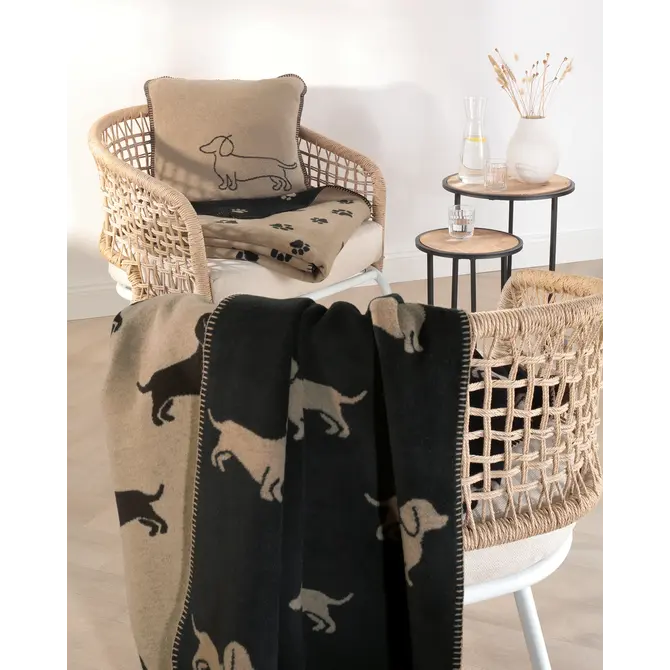 Cawö We love dogs  Woonplaid 150x200 zwart/beige