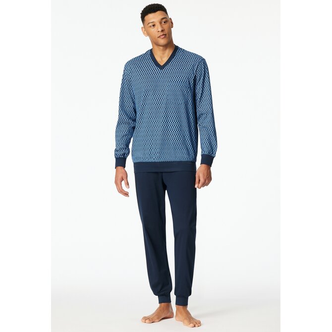 Schiesser Heren Pyjama Long  blue 181162 58/3XL