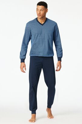 Schiesser Heren Pyjama Long  blue 181162 56/XXL