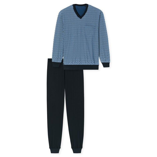 Schiesser Heren Pyjama Long  blue 181162 52/L