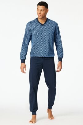 Schiesser Heren Pyjama Long  blue 181162 54/XL