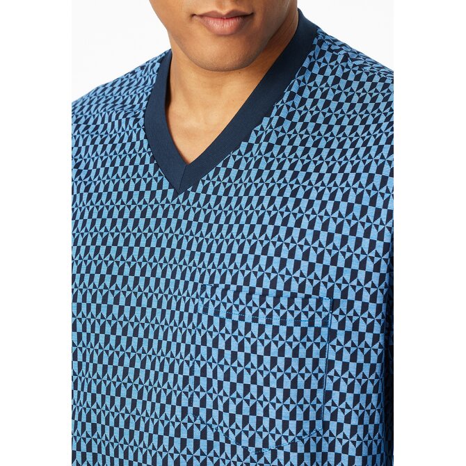 Schiesser Heren Pyjama Long  blue 181162 54/XL