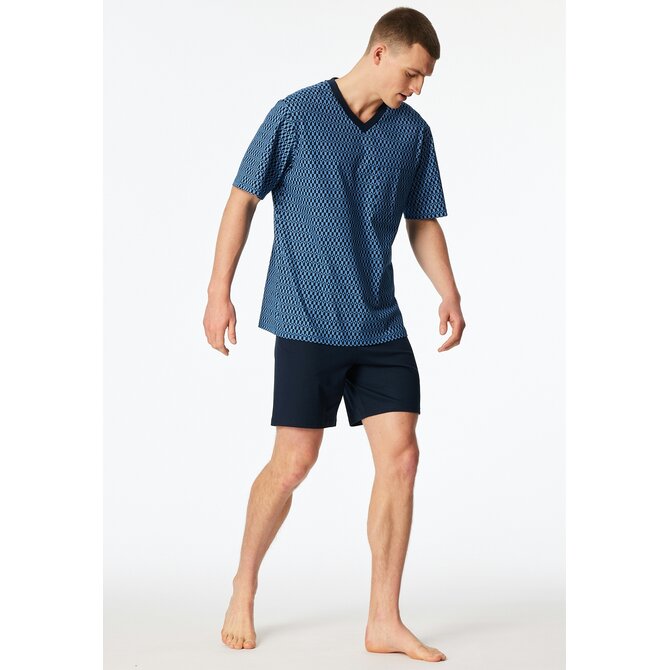Schiesser Heren Pyjama Short blue 181161 58/3XL
