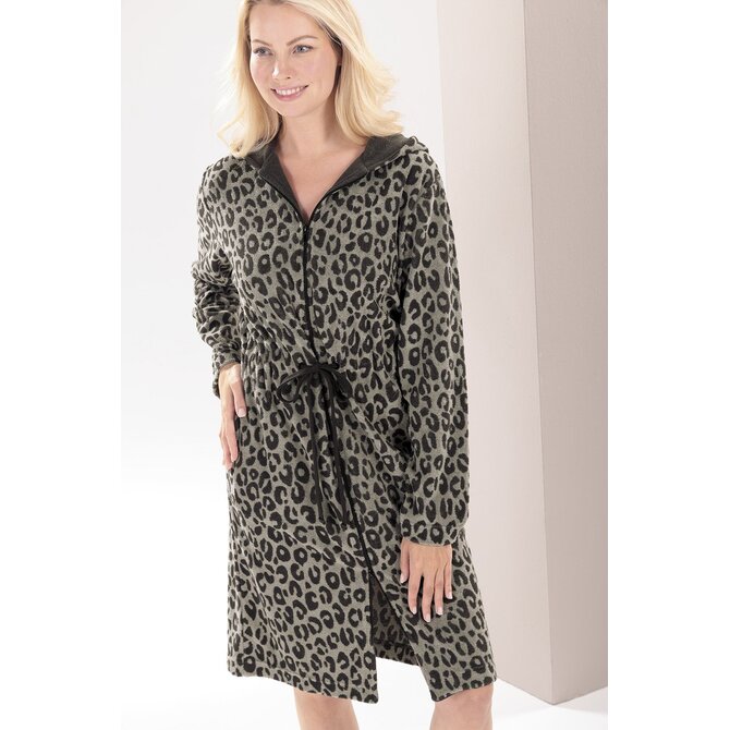 Cawö Home Dames Badjas met Capuchon en Ritssluiting 851 basalt L