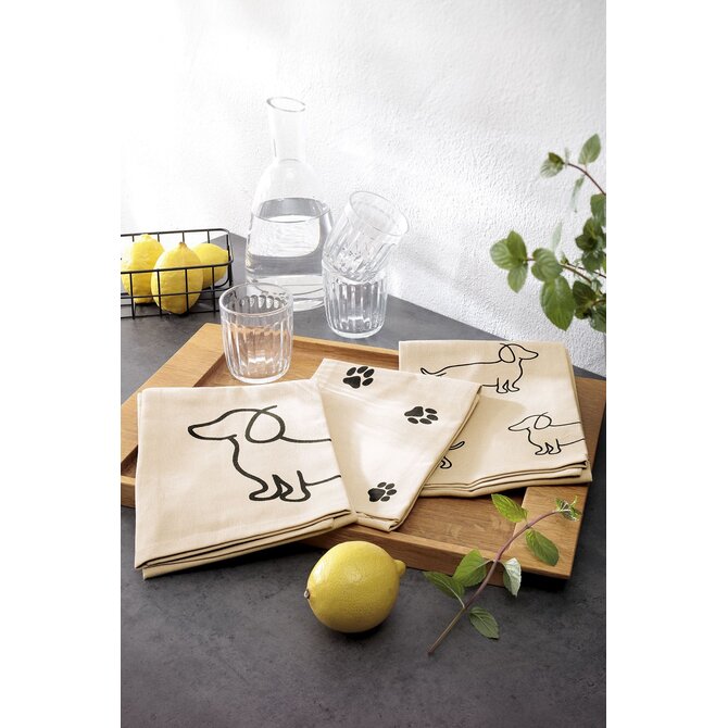 Cawö Keukendoek We love Dogs 6246 schwarz/beige 50x70