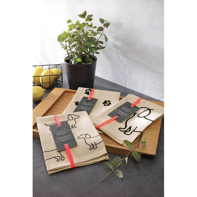 Cawö Keukendoek We love Dogs 6246 schwarz/beige 50x70