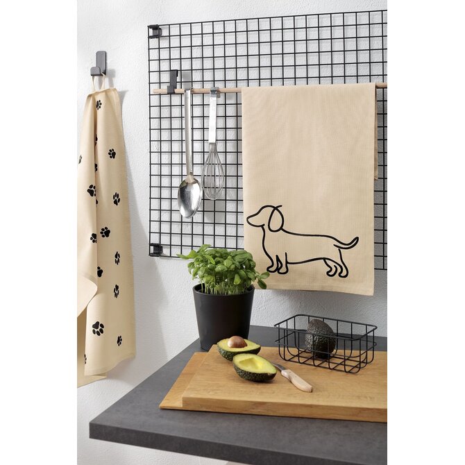 Cawö Keukendoek We love Dogs 6246 schwarz/beige 50x70