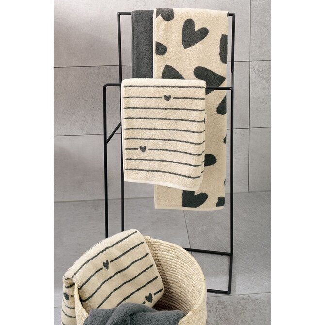 Cawö Heart Beats 6275 basalt Handdoek 50x100