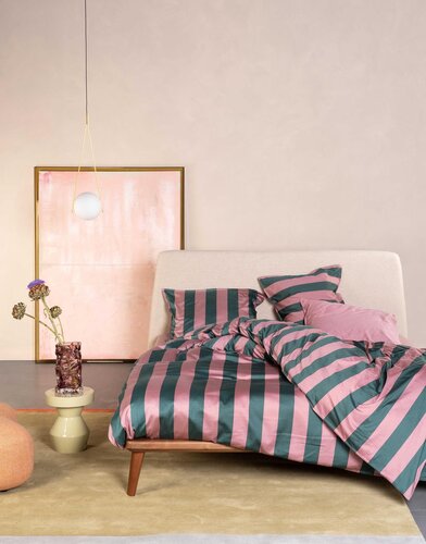 Essenza Essenza Minte Stripe Dekbedovertrek Woodrose - Dark teal 240x200/220