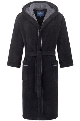 Morgenstern herenbadjas met capuchon Daniel chromezwart/petrol Maat XL