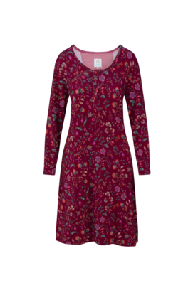 Pip Studio Desiree Long Sleeve Nightdress Flora Bangalore Dark Pink L