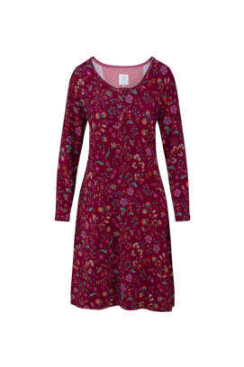 Pip Studio Desiree Long Sleeve Nightdress Flora Bangalore Dark Pink S