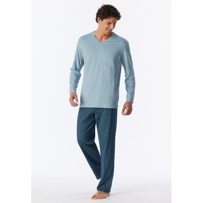 Schiesser Heren Pyjama Long iceblue 181154 S/48