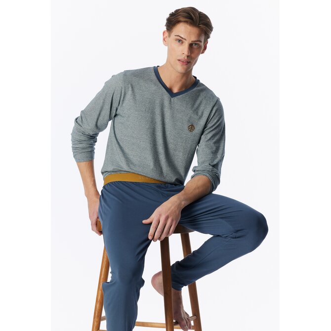 Schiesser Heren Pyjama Long deepblue 183994 XXL/56
