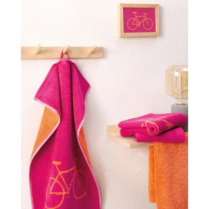 Cawö Postcard Towels 100 Gastendoekje Fahrrad / pink 30x50