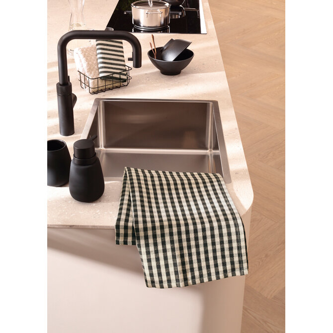 Cawö Linen Classics Karo Theedoek 538 zwart 50x70