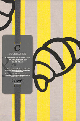 Cawö Prints & Stripes Croissants Theedoek 544 stein/geel 50x70