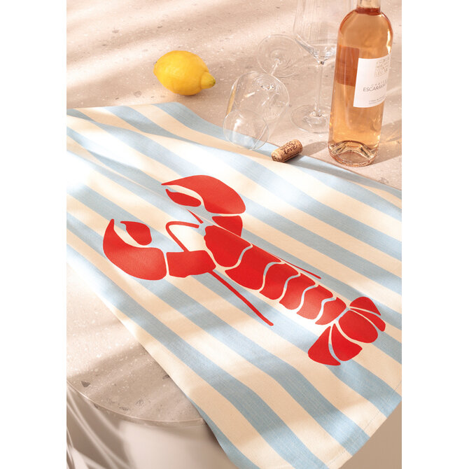 Cawö Prints & Stripes Hummer Theedoek 542 blauw/natuur 50x70