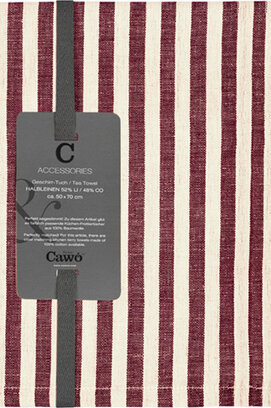 Cawö Linen Classics Streifen Theedoek 537 burgundy 50x70