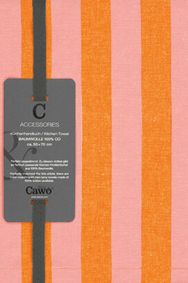 Cawö Prints & Stripes Streifen Theedoek 546 rosa/orange 50x70