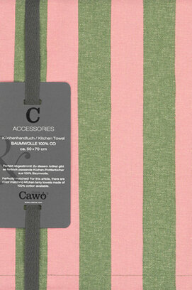 Cawö Prints & Stripes Streifen Theedoek 546 olive/rosa 50x70