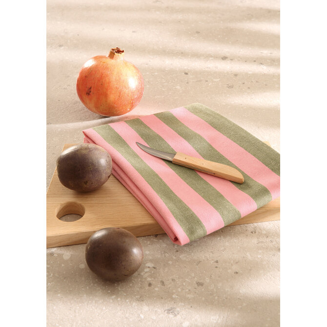 Cawö Prints & Stripes Streifen Theedoek 546 olive/rosa 50x70