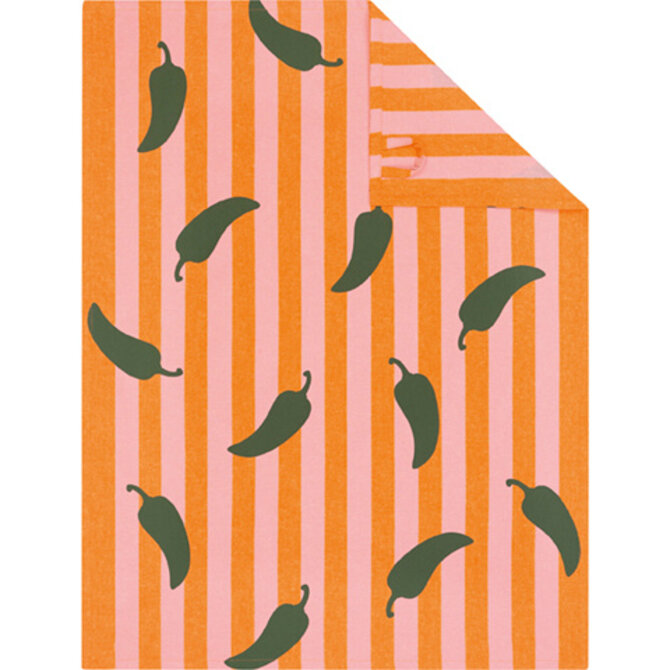 Cawö Prints & Stripes Pimentos Theedoek 545 rosa/orange 50x70