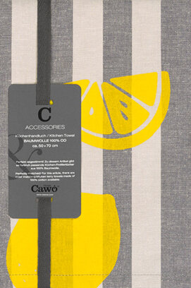 Cawö Prints & Stripes Zitronen Theedoek 541 platin/grijs 50x70
