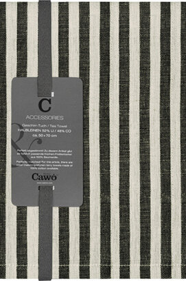 Cawö Linen Classics Streifen Theedoek 537 zwart 50x70