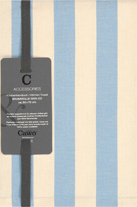 Cawö Prints & Stripes Streifen Theedoek 546 blauw/natuur 50x70