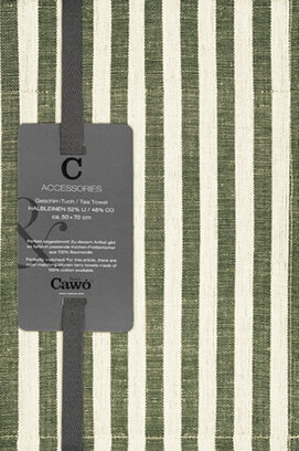 Cawö Linen Classics Streifen Theedoek 537 olive 50x70
