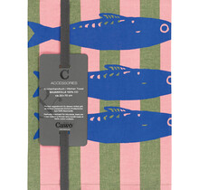 Cawö Prints & Stripes Sardinen Theedoek 543 olive/rosa 50x70