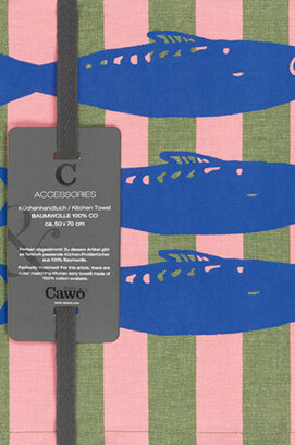 Cawö Prints & Stripes Sardinen Theedoek 543 olive/rosa 50x70