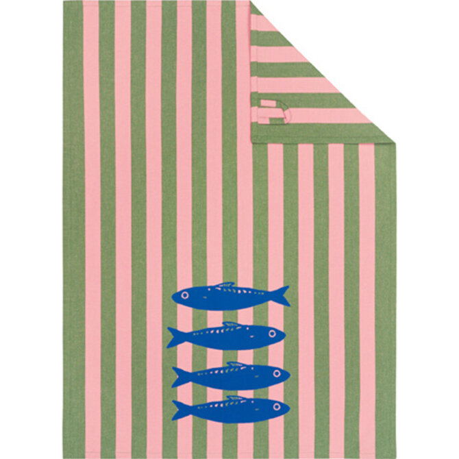 Cawö Prints & Stripes Sardinen Theedoek 543 olive/rosa 50x70