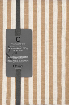 Cawö Linen Classics Streifen Theedoek 537 natuur 50x70