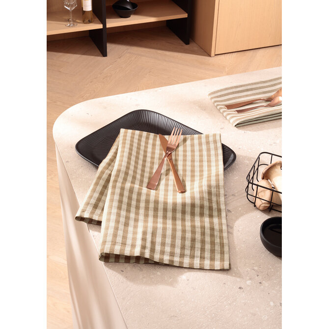 Cawö Linen Classics Streifen Theedoek 537 natuur 50x70