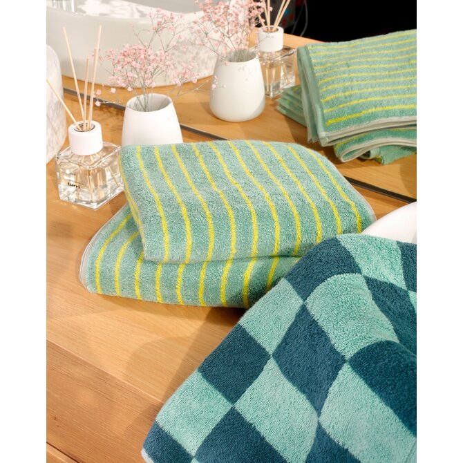 Cawö Weekend Streifen 6296 Gastendoekje groen/lemon 30x50