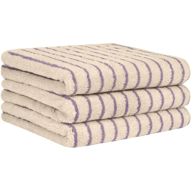 Cawö Weekend Streifen 6296 Handdoek natuur/flieder 50x100