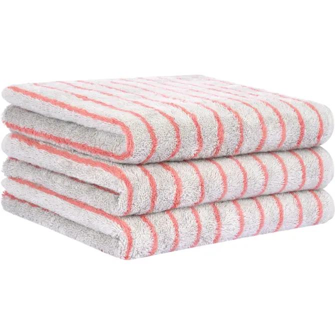 Cawö Weekend Streifen 6296 Handdoek platin/koralle 50x100