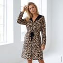 Cawö Cawö Home Dames Korte badjas met Capuchon en Ritssluiting 854 natuur L