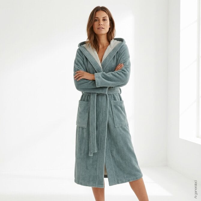 Cawö Home Dames Badjas met Capuchon 802 gletscher 44/46