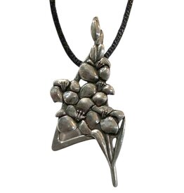 DTR Satin necklace with pewter pendant of bunch of gladiolus