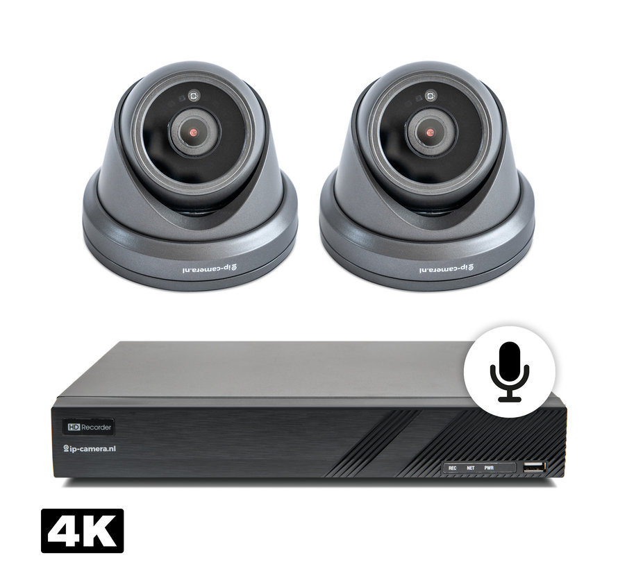 4K Beveiligingscamera set dome zwart met Sony 8MP Cmos en microfoon