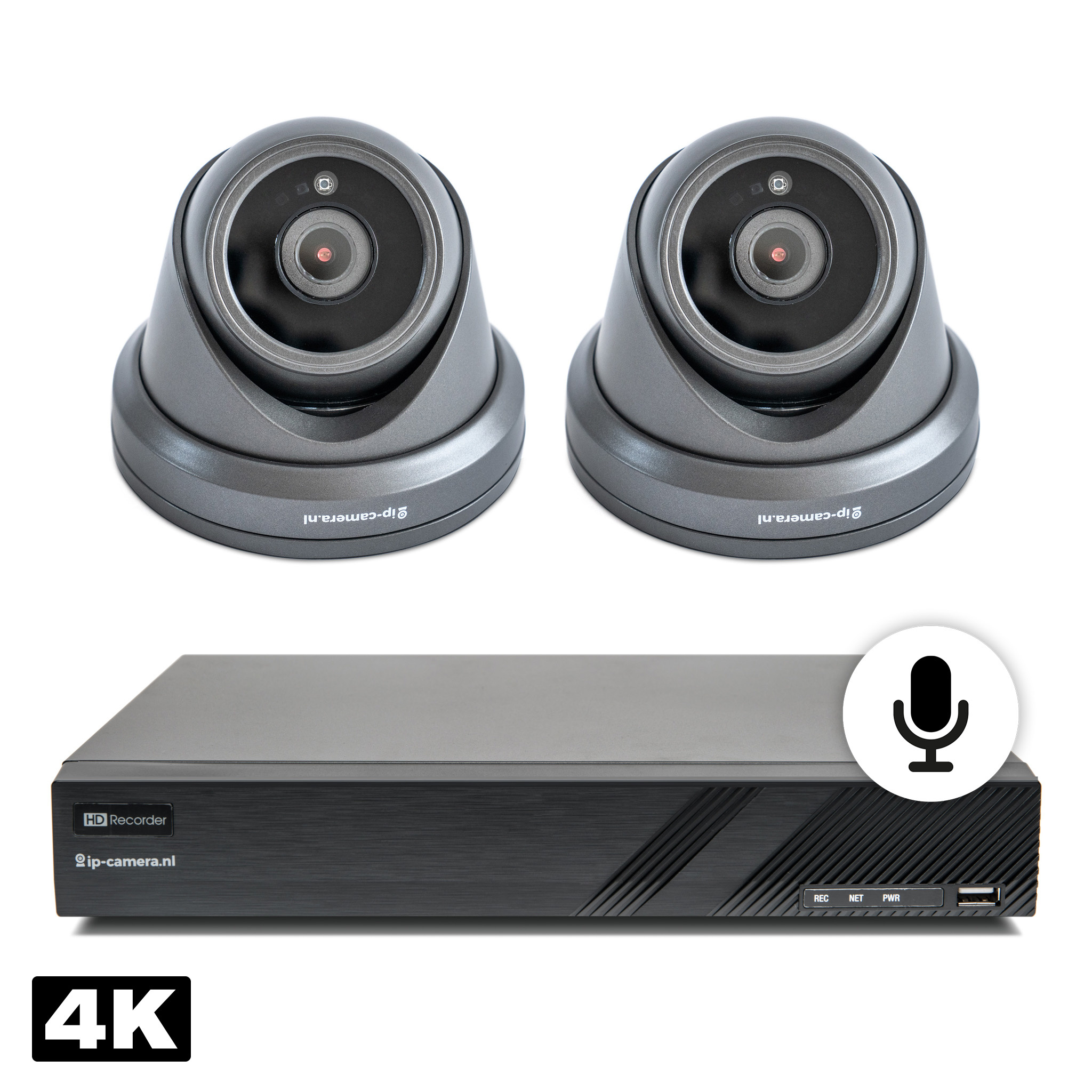4K Beveiligingscamera set dome zwart met Sony 8MP Cmos en microfoon - ip- camera.nl