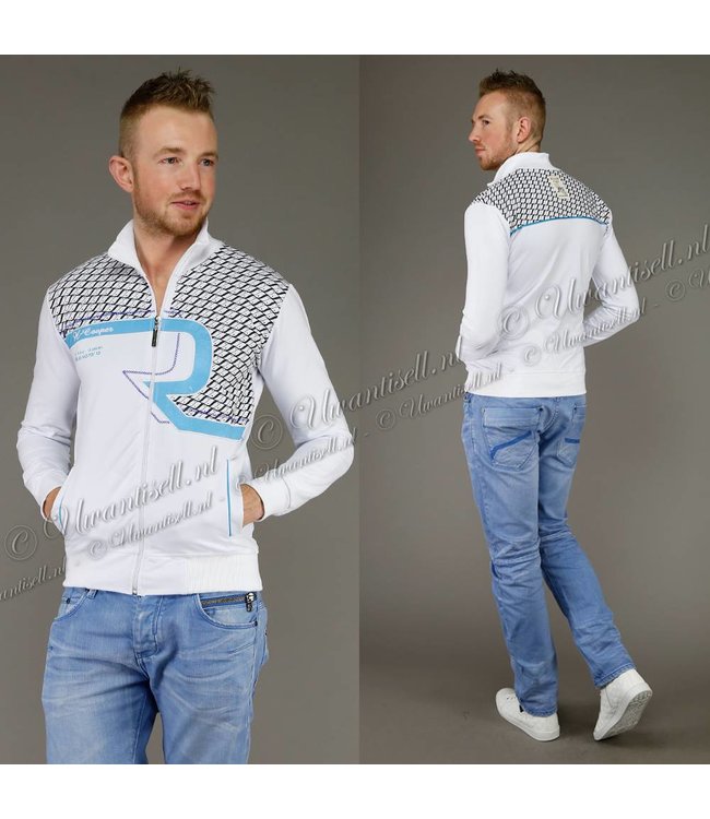 !SALE80 Wit Heren Vest met Blauwe Details