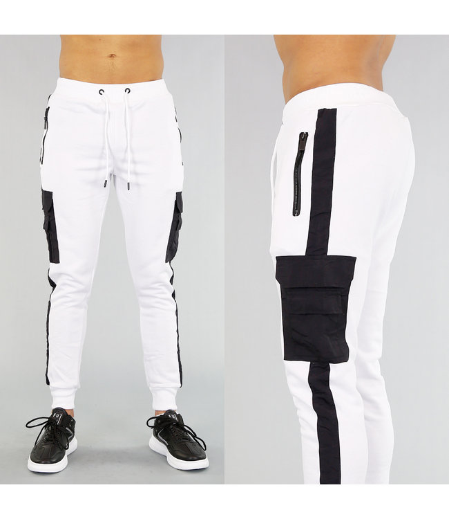 boom vergeven Maar Witte Heren Joggingsbroek met Zakken - Black-Leo.nl