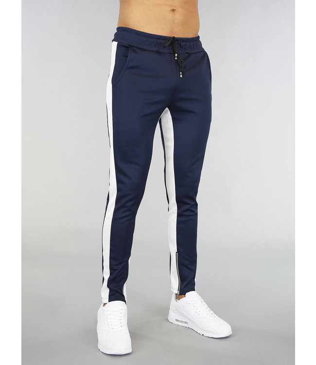 Navy Heren Joggingbroek Witte Strepen -