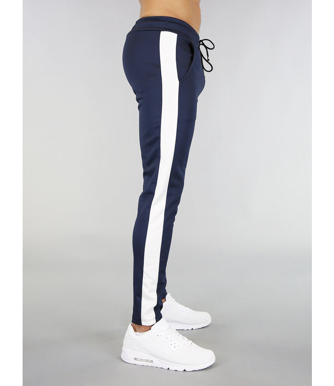 Navy Heren Joggingbroek Witte Strepen -